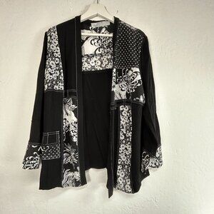 Tommy N Lou Lou Womens Black & White Patchwork Cardigan Jacket XL Lightweight